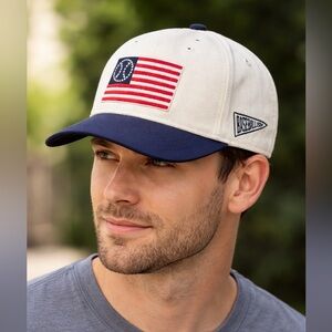 Baseballism Betsy Ross American Flag Snapback Hat White Navy